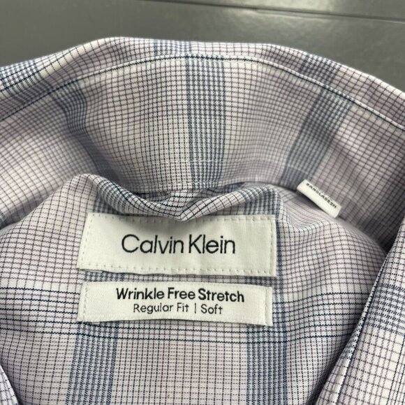 NEW Calvin Klein Men's XL 17-17.5 Button down Dress Shirt Regular Fit Plaid - Picture 3 of 9